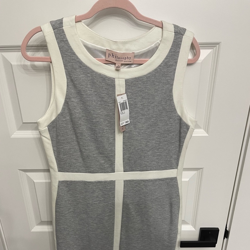 Philosophy Cream/Grey body con dress. Size L